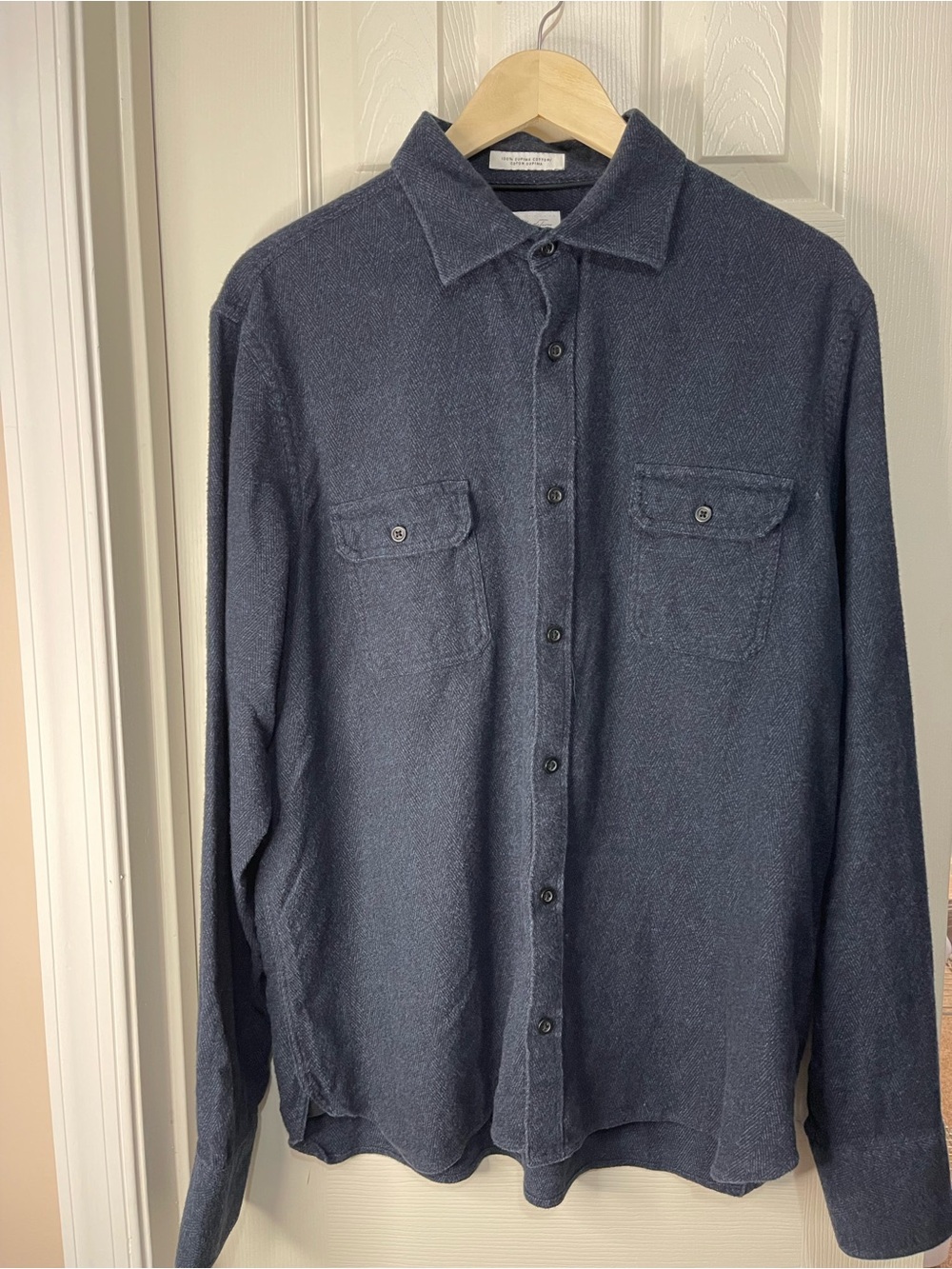 100% Supima Cotton Blue Luxury Button Up Shirt John W. Nordstrom Elbow Patches L